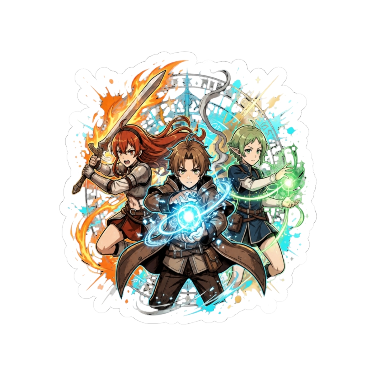 Rudeus, Eris, and Sylphiette Fan Art Sticker | Mushoku Tensei